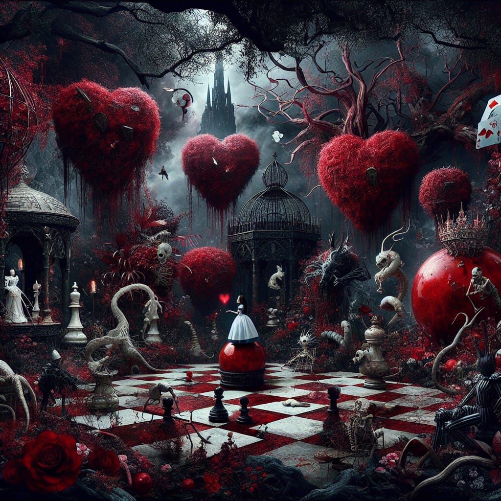 Surreal Alice in Wonderland Dark Fantasy Garden
