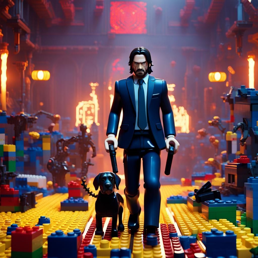 John Wick as Lego Character in Detailed Painting