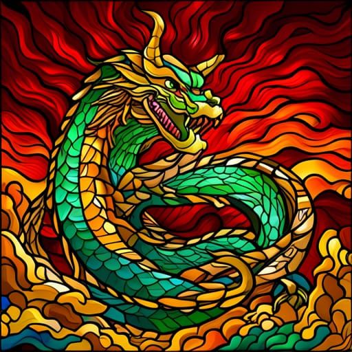 Hyperrealistic Stained Glass Dragon Art