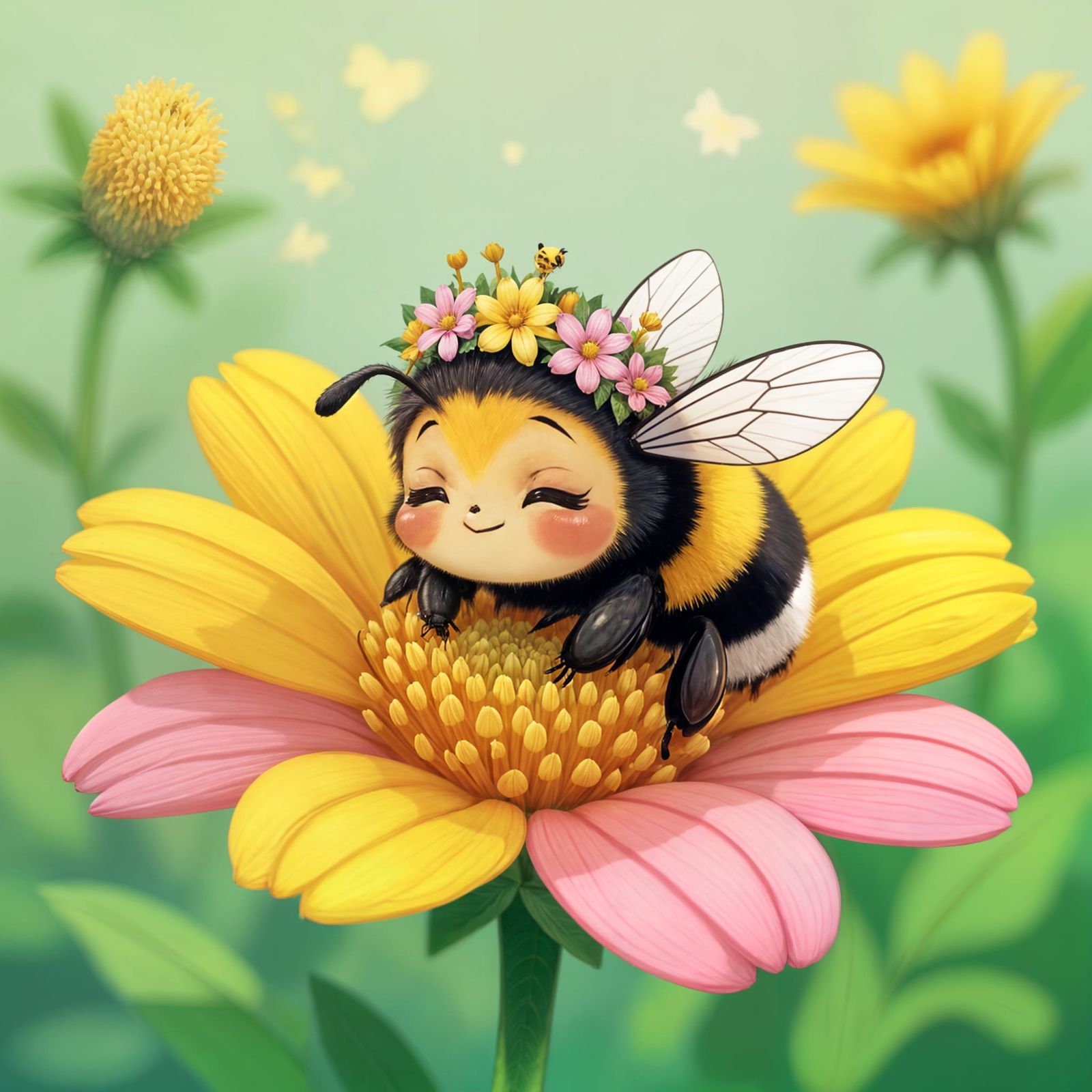 Sleepy Bumblebee Dreaming in a Flower, Manga Style