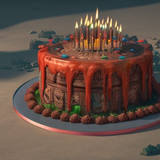 Fantastical Birthday Cake in Detailed Matte Painting
