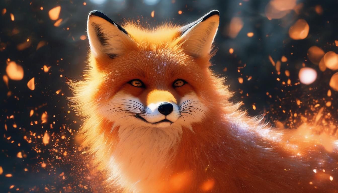 Fiery Anime Fox Double Exposure in Sfumato Style