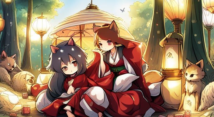 Magical Ghibli Forest Festival with Lanterns and Spirits