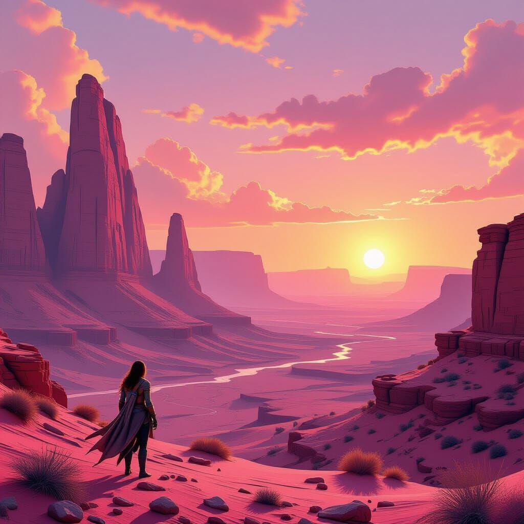 Alien Ruins on Pink Desert Planet in Bierstadt Style
