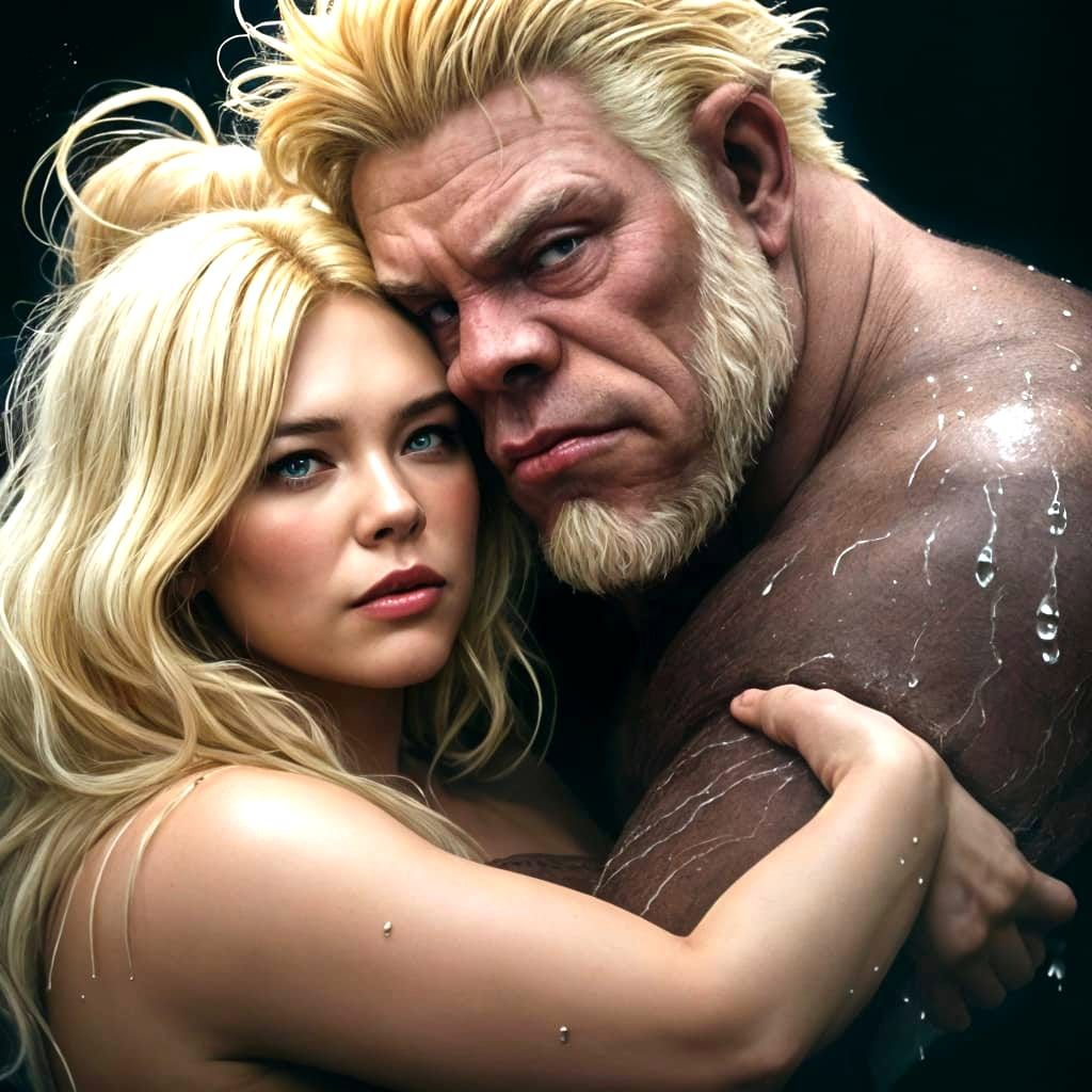 Giant Pig-Man Shelters Woman in Storm