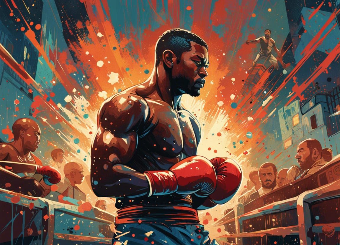 Boxing Champ Street Art in Composite Style