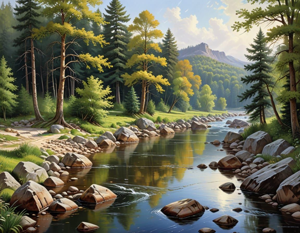 American Scene Painting: River Through Forest