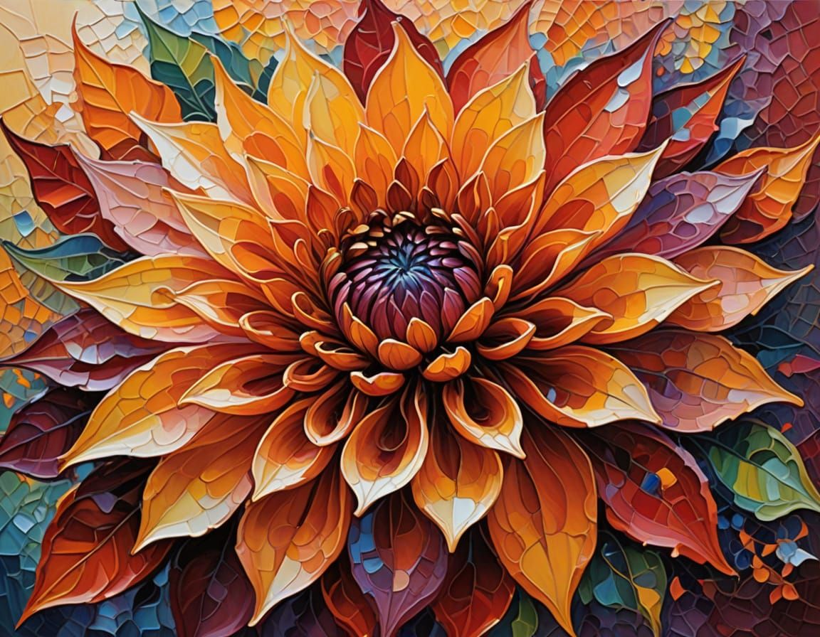 Vibrant Abstract Dahlia in Warm Oil Painting
