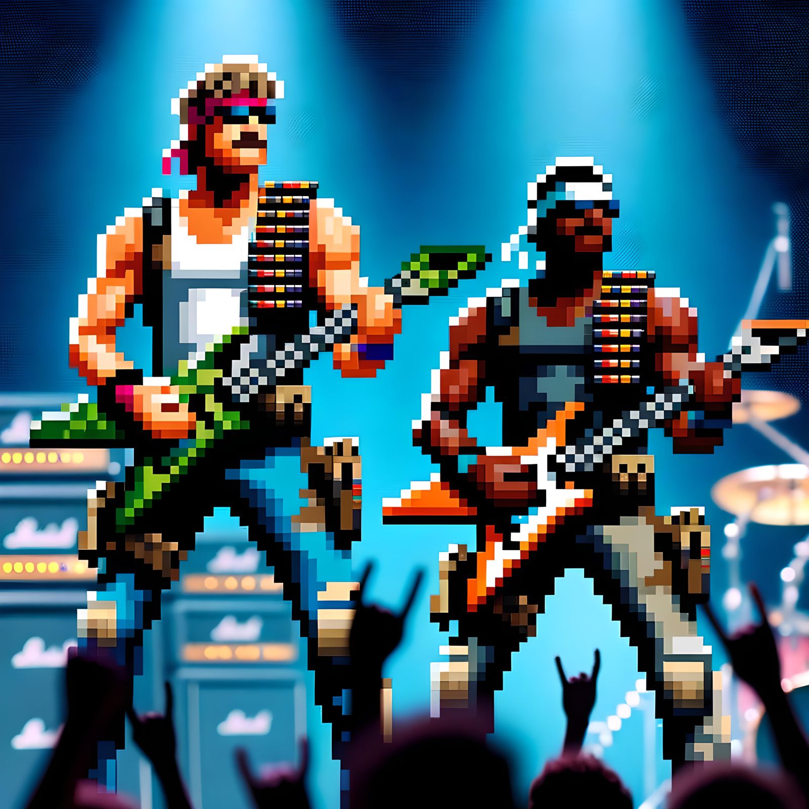 Pixelated Game Heroes Rock Out with Electric Guitars