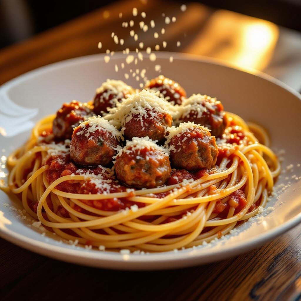 Appetizing Spaghetti and Meatballs with Parmesan