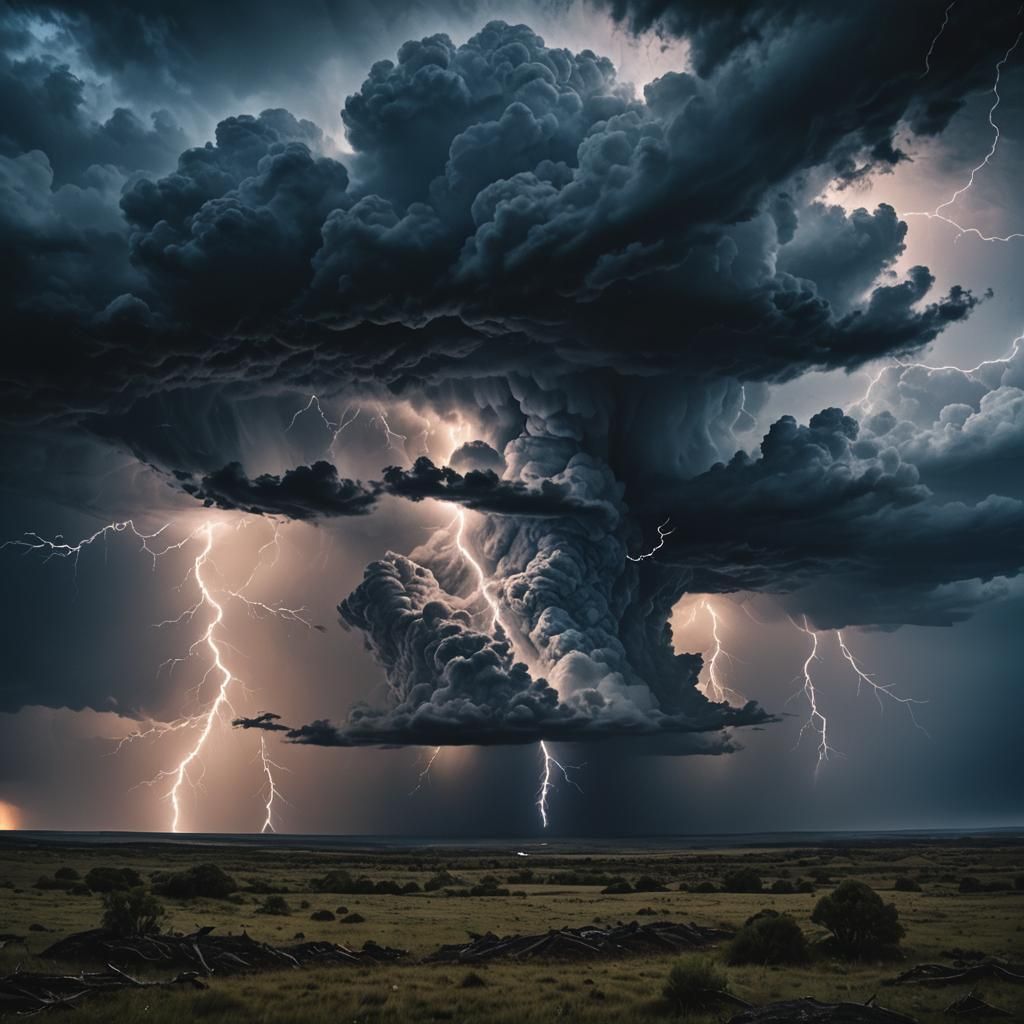 Dramatic Storm Landscape with Lightning in 8k