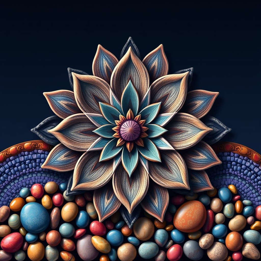 Maximalist Pebble Art Flower in Vector Style
