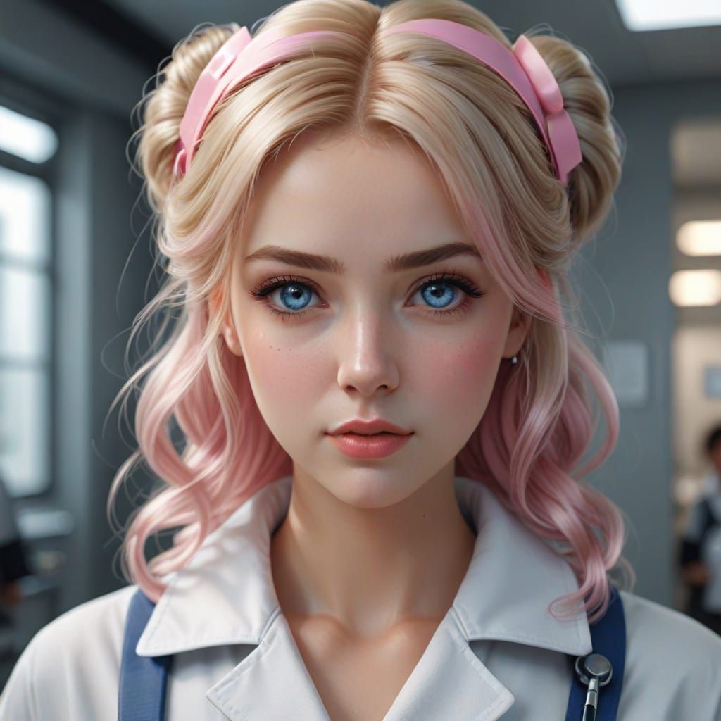 Stunning Tsundere Nurse in Beautiful Symmetrical Face, Rende...