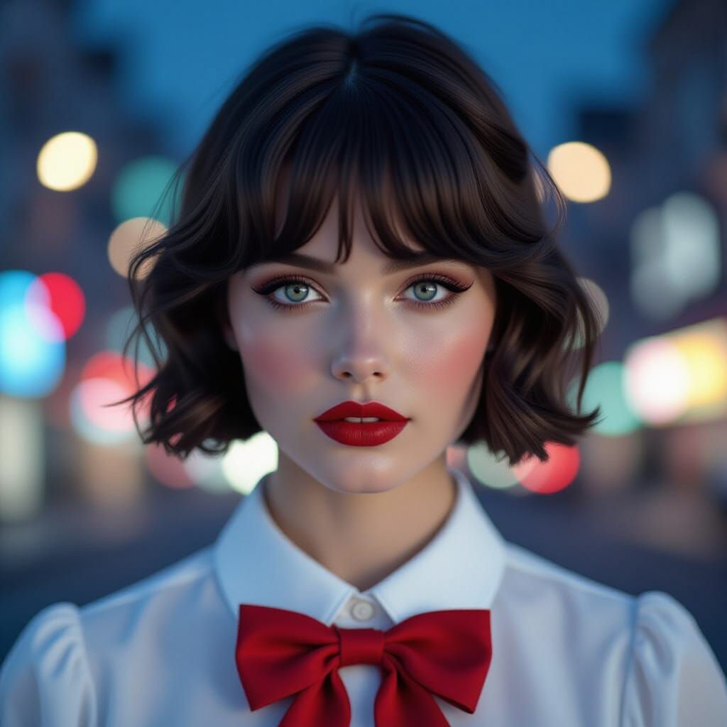 Androgynous Portrait with City Bokeh in Photorealism