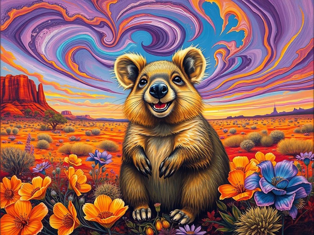 Surrealist Quokka in Vibrant Outback Dreamscape