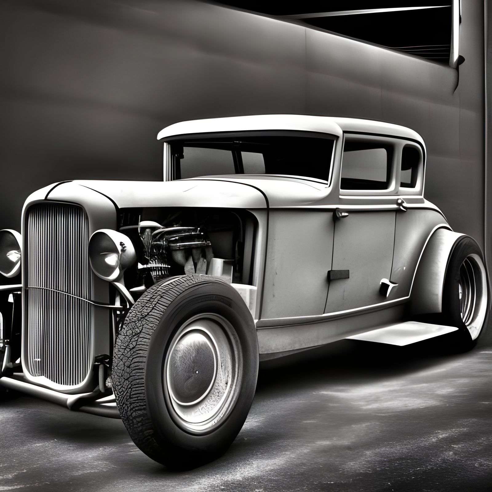 Bullet-Riddled 1930s Hot Rod in Monochromatic Detail