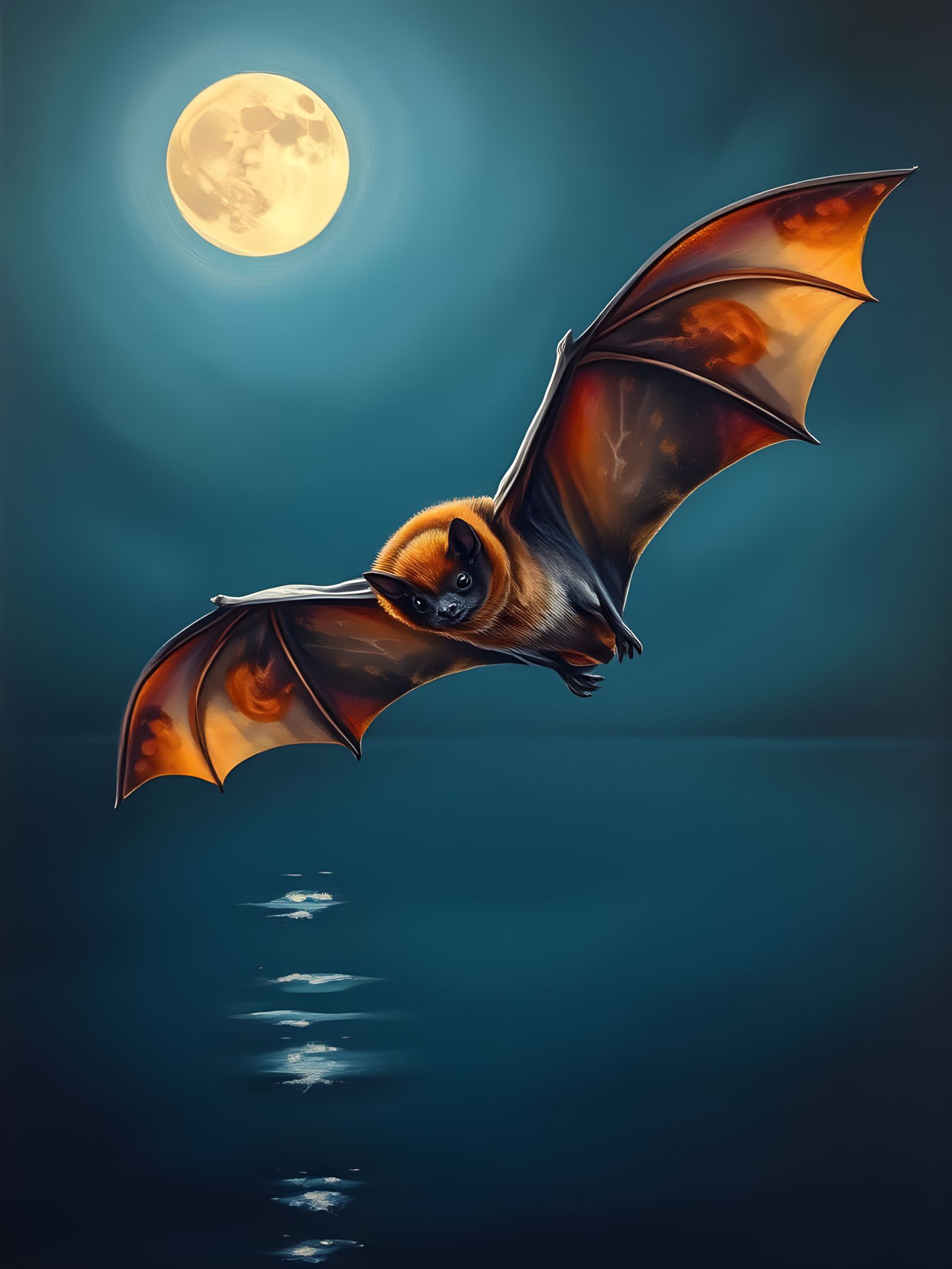 Luminous Noctule Bat Takes Flight Under Moonlit Skies