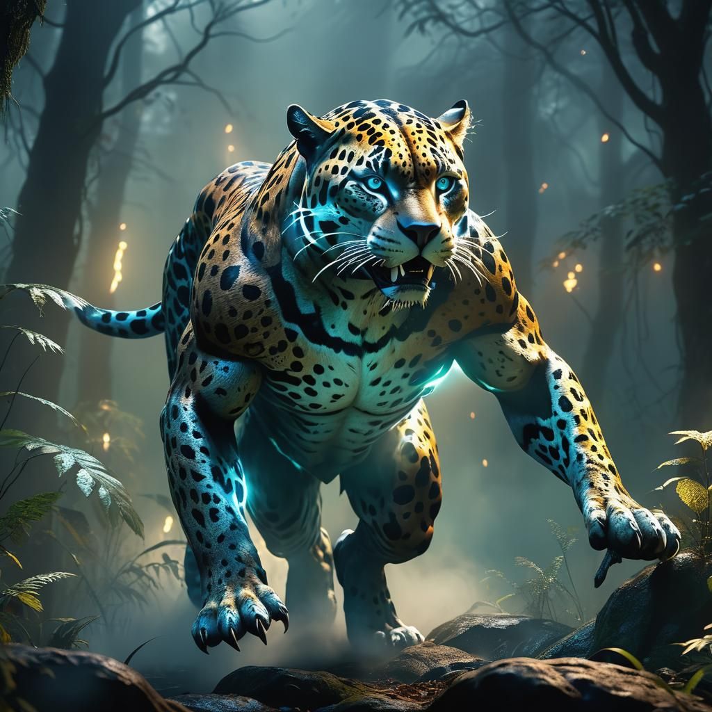 Demonic Jaguar Spirit in Dark Forest