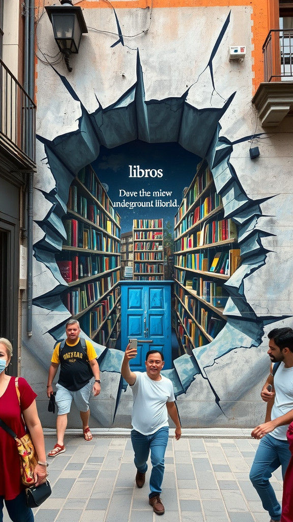 Surreal Alien Library Street Art Illusion