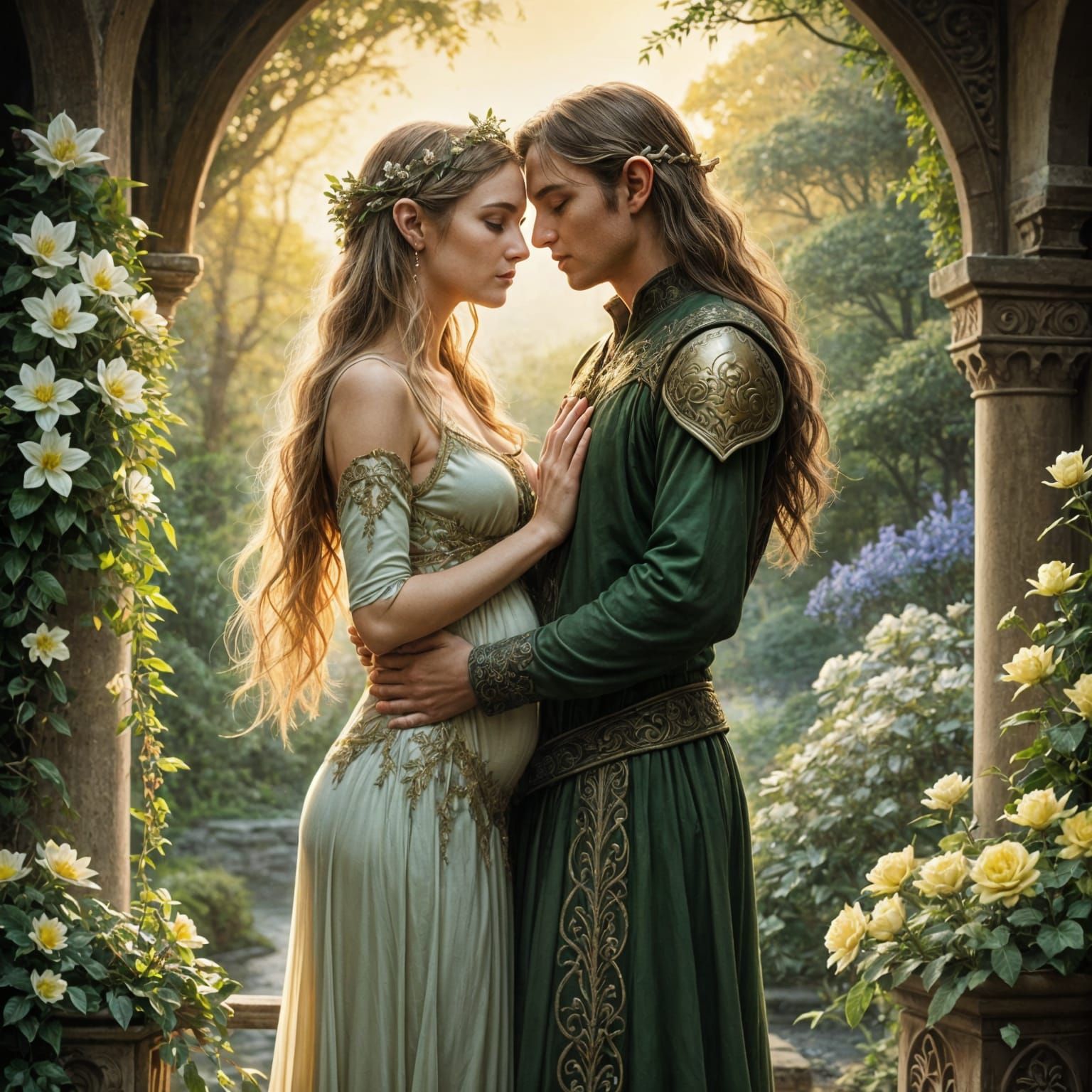 Ethereal Elven Couple on Enchanted Veranda