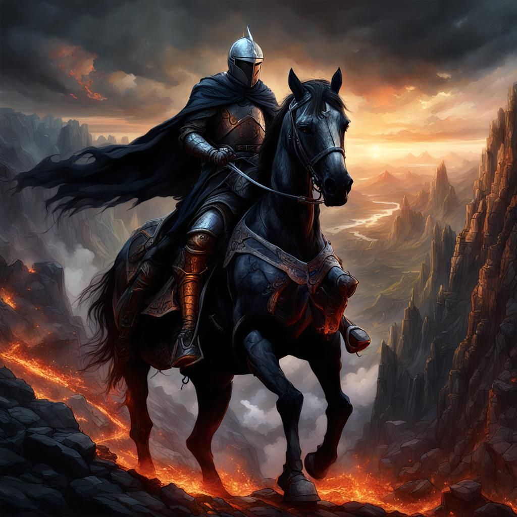 Knight's Journey Through Dark Fantasy Landscape