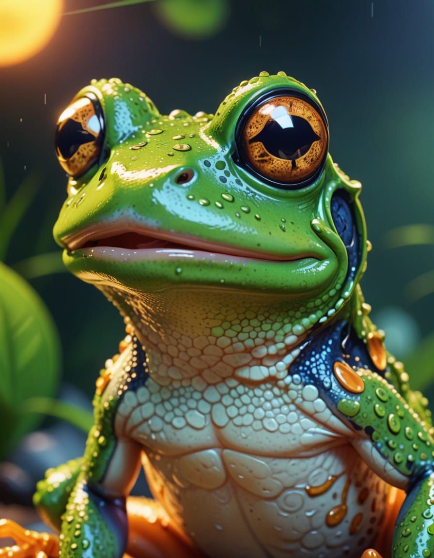 Surprised Frog in Anime Style, Bright and Colorful