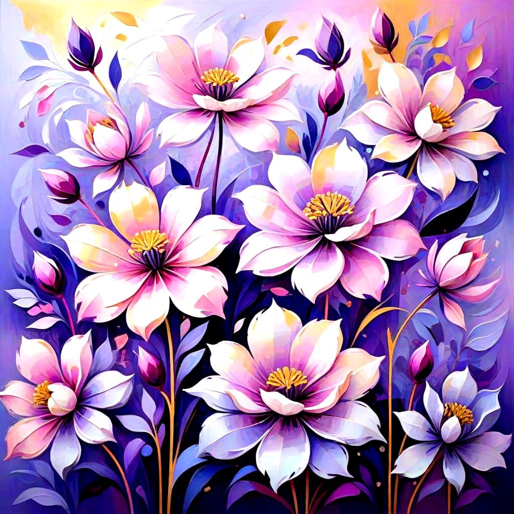 Vibrant Art Deco Blooms in Geometric Harmony