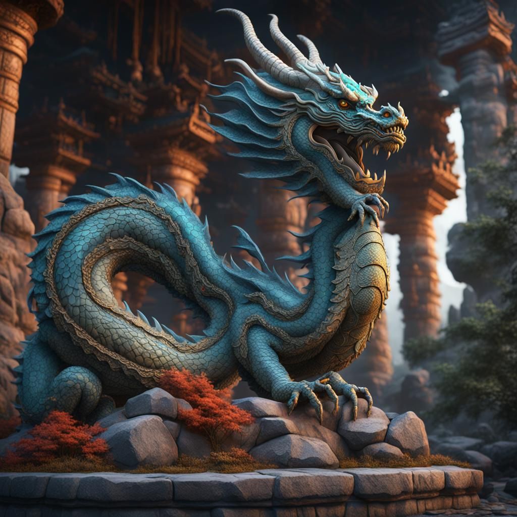 Detailed Stone Sculpture of an Eastern Dragon