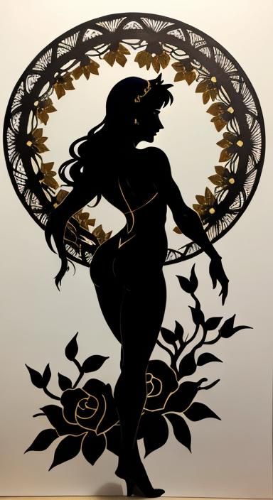 Aphrodite Silhouette Paper-Cut Art in Golden Light