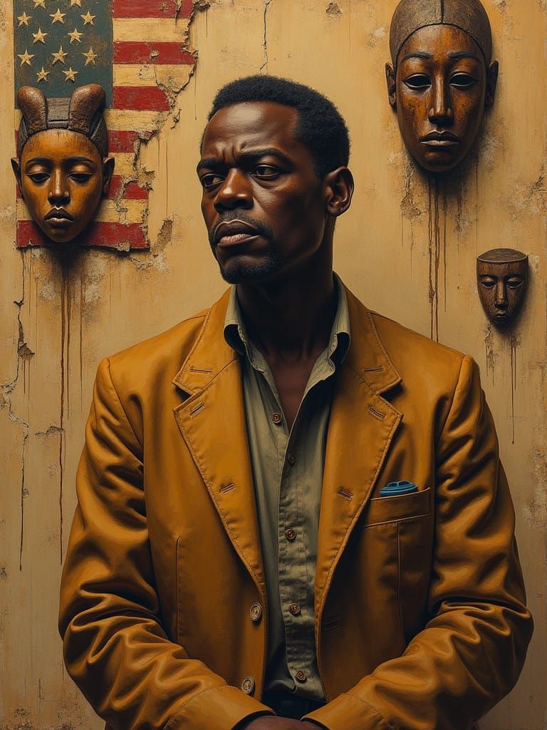 A Contemplative James Baldwin in Earth-Toned Elegance with A...