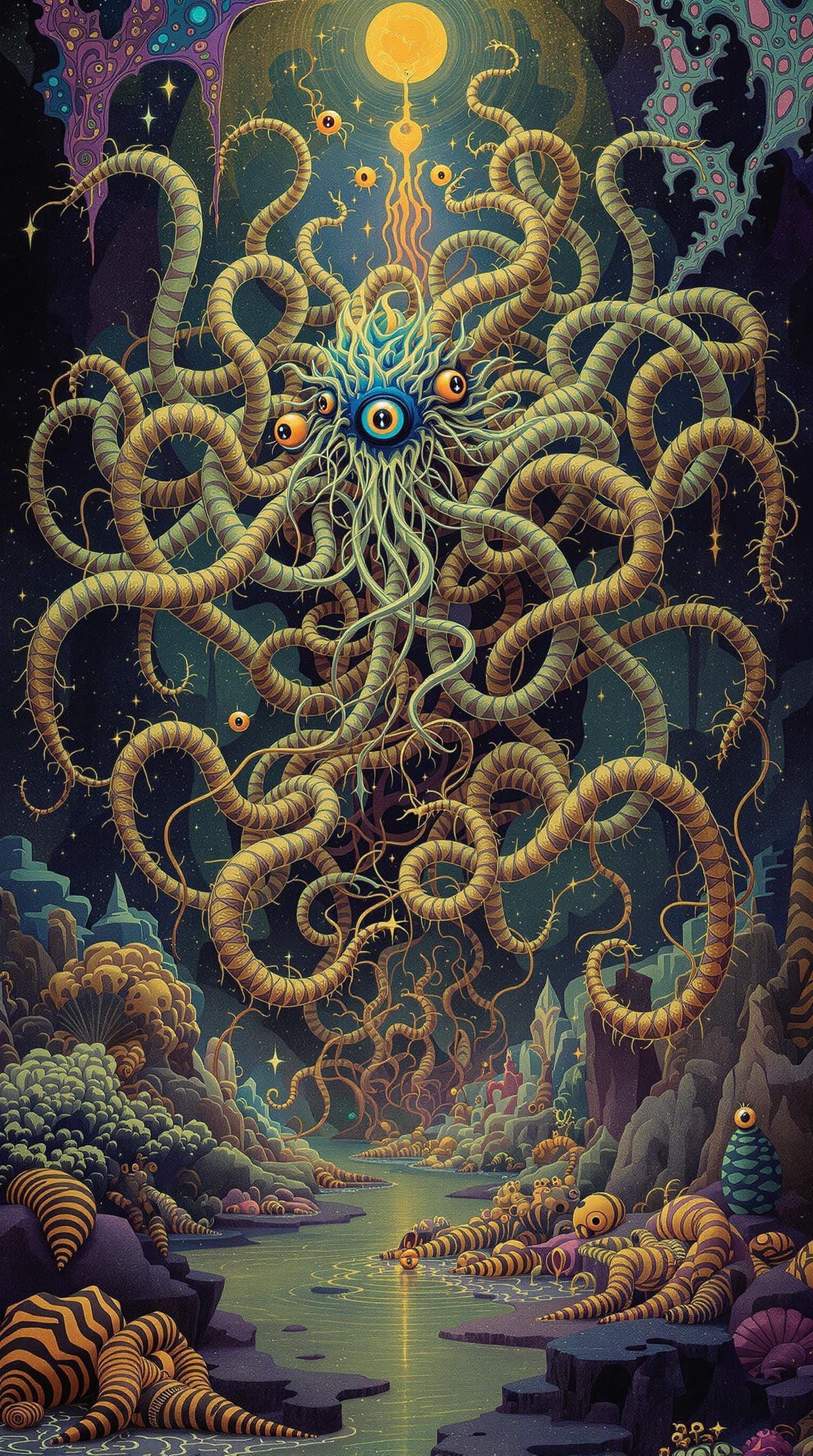 Psychedelic Yama Demon in Hyperbolic Glitch Art