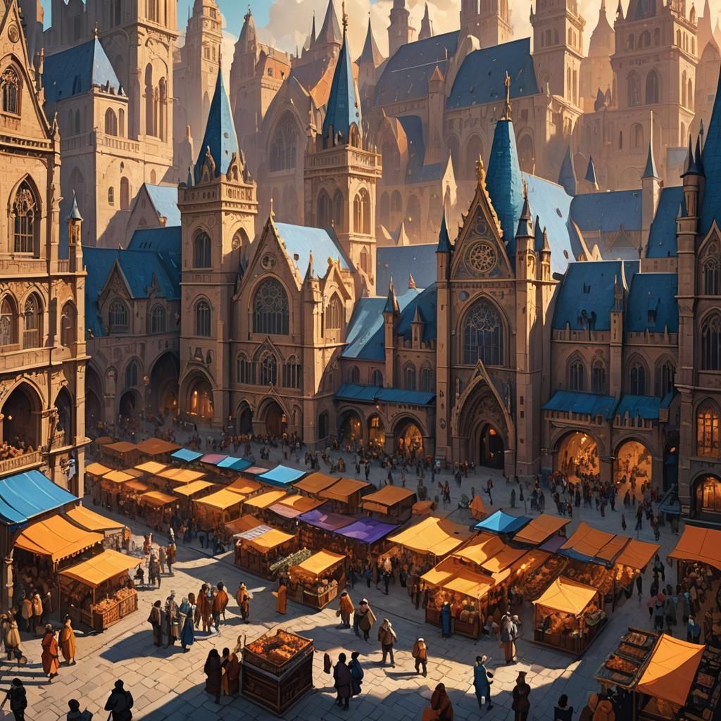 Bustling Fantasy Metropolis Concept Art