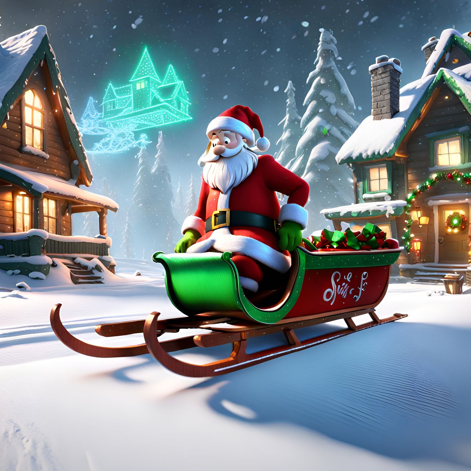 Santa's Sleigh Holographic Navigation in 3D Game Style
