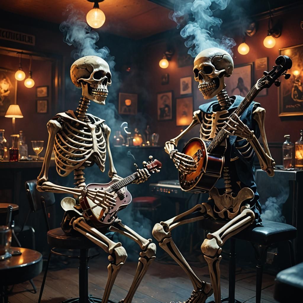 Skeletons' Jazz Night: Hyperrealistic Musical Performance