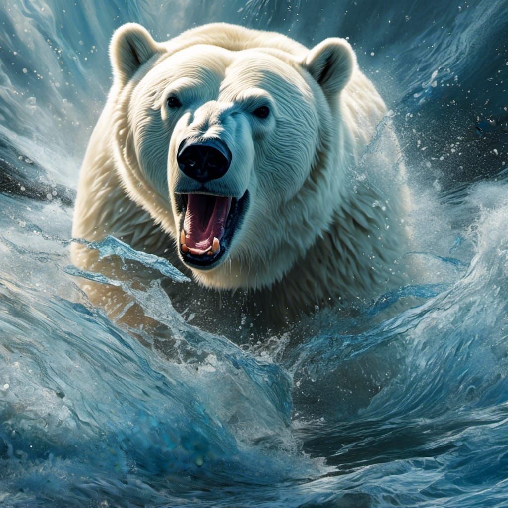 Polar Bear Catches Salmon in Arctic Stream