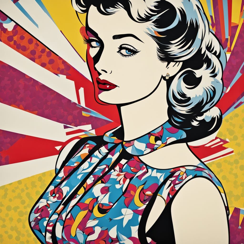 Vibrant Pop Art Pin-Up Girl in Lichtenstein Style