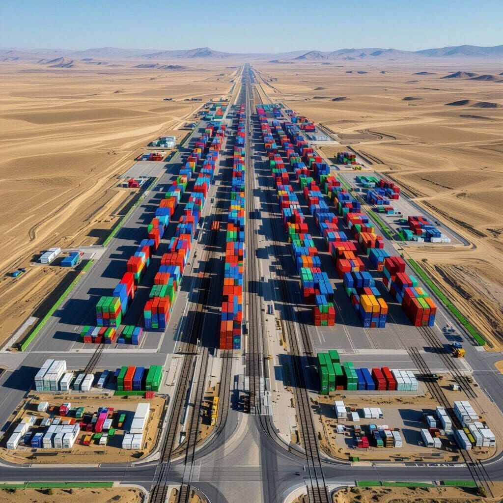 Aerial Blueprint of Mongolian Desert Railway Transshipment T...