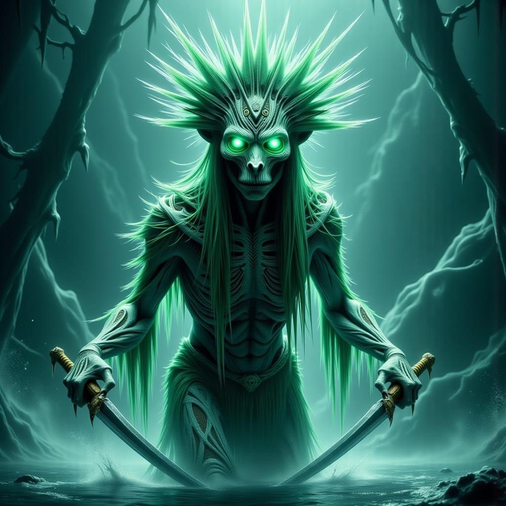 Biomechanical Murloc Warrior Emerges from Misty Waters