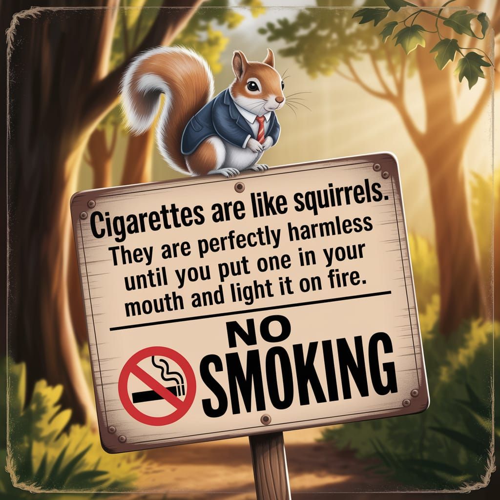 Charming Squirrel Warns of Smoking Dangers in Whimsical Fore...
