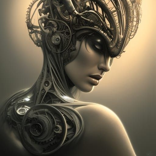 Biomechanical Goddess in Artgerm Style, Digital Illustration