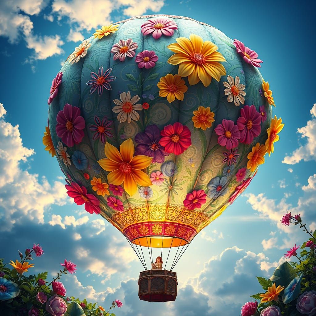 Floral Balloon Explosion in Detailed Matte Painting Style
