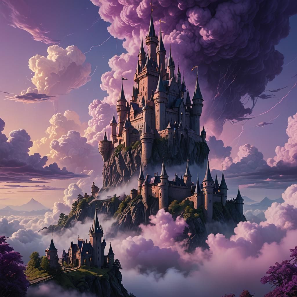 Floating Castle in Purple Clouds: Digital Matte Painting