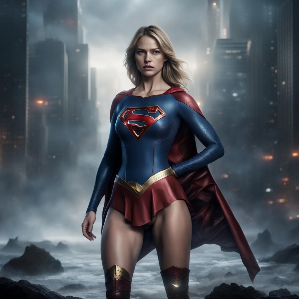 Supergirl with Cape in a Digital Matte Painting