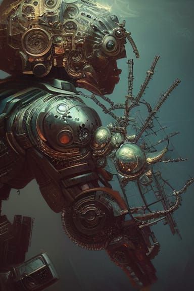 Cyborg Maestro with Metatron Cube in Steampunk Style