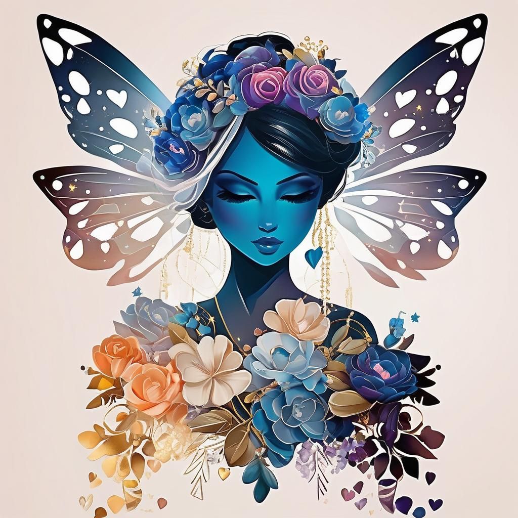 Victorian Bride with Ruffles Scarf in Maximalist Poster Art