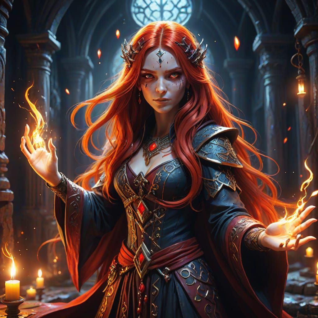 Ethereal Sorceress Unleashes Magic in a Whirlwind of Color