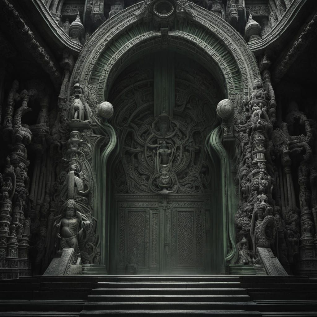 Gigeresque Temple Entrance in Foreboding Fog