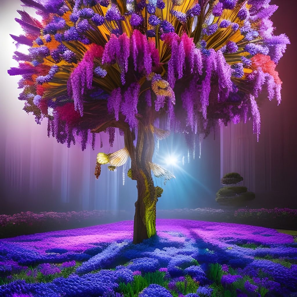 Crystal Tree with Violets in Anime Style