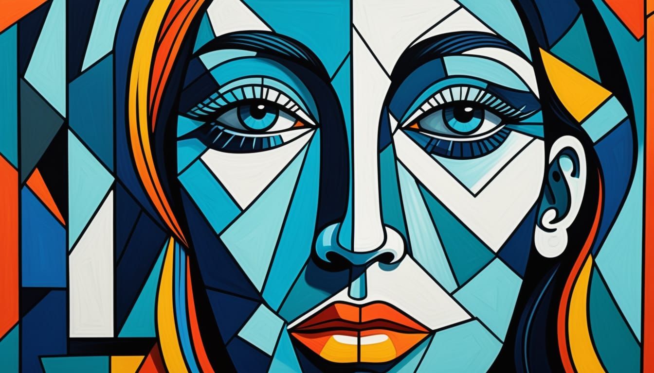 Picasso-Inspired Cubist Woman Face in Vibrant Colors