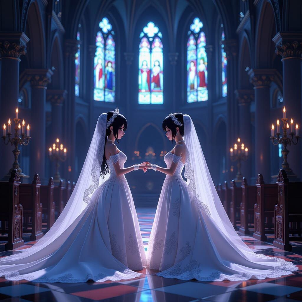 Gothic Miku's Mystical Cathedral Wedding: Matte Painting
